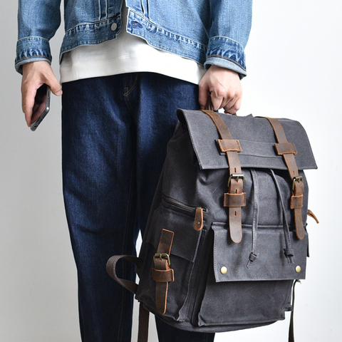 Waxed Canvas Rucksack Travel Bag Backpacks For College Students Laptop Backpack 15 6 inches ► Photo 1/1