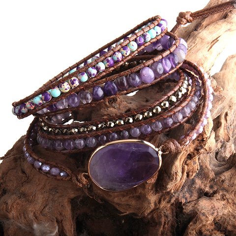 RH Fashion Handma Bohemian Jewelry Boho Bracelet Mixed Natural Stones Charm 5 Strands Wrap Bracelets Gift DropShipping ► Photo 1/6