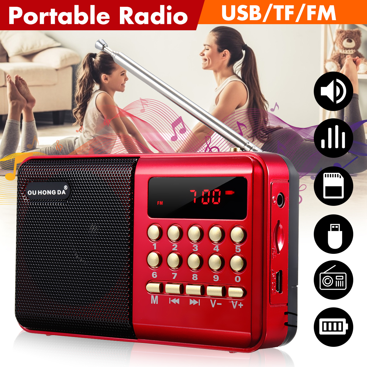 DC 5V 3W Mini Portable Pocket LCD Digital FM Radio Speaker USB TF AUX MP3 Player For Elderly High Quality Radyo New ► Photo 1/6