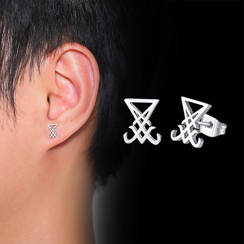 Vnox Men Lucifer and Satan Stud Earrings for Women Black and Color Stainless Steel Unisex Jewelry brincos masculinos ► Photo 1/6