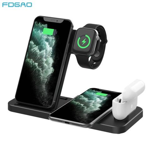 15W 4 In 1 Wireless Charger Dock Station for iPhone SE2 11 X XS XR 8 Apple Watch 5 4 3 2 Airpods Pro Qi Fast Charging Base Stand ► Photo 1/6