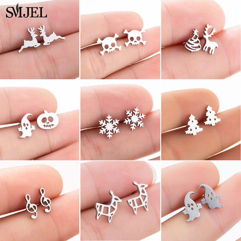 Cute Animal Deer Stud Earrings Small Skull Pumpkin Ghost Snowflake Earing for Girls Kid Stainless Steel Christmas Jewelry Women ► Photo 1/6