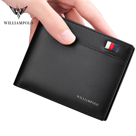 WILLIAMPOLO Men's Slim Wallet Genuine Leather Mini Purse Casual Design Wallet Fashion Brand Short Small Pouch Gift 181342 ► Photo 1/6