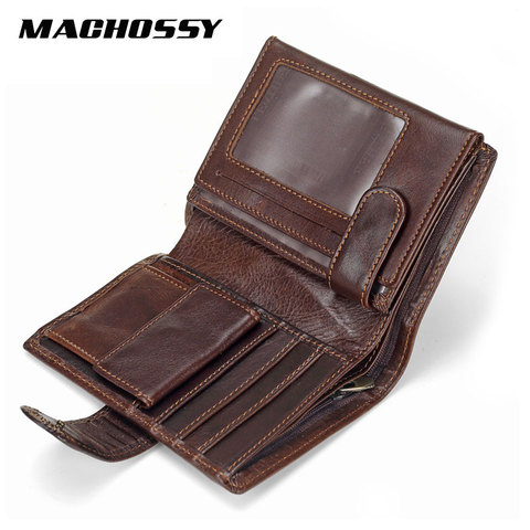 MACHOSSY Men Wallet Oil Wax Cowhide Genuine Leather Wallets Coin Purse Clutch Hasp Open Top Quality Retro Short Wallet 13.5cm ► Photo 1/6
