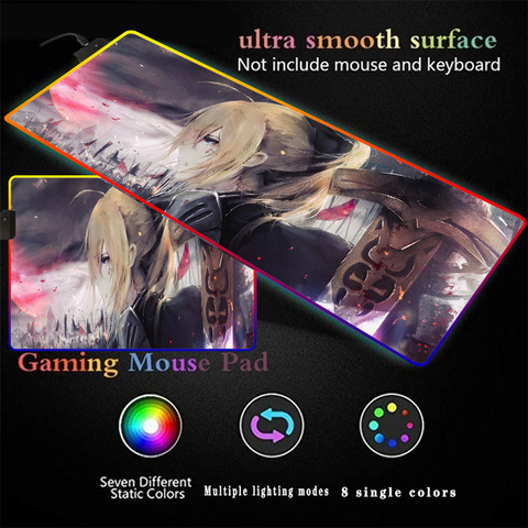 Saber Fate Anime RGB 900x400/300X600 Large Gaming LED Backlight Mouse Pad XXL Gamer Keyboard Mousepad with Locking Edge Desk Mat ► Photo 1/6