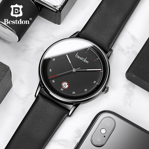 Bestdon Original Mens Watch Calfskin Leather Strap Waterproof Quartz Watches 40mm Slim Minimalist Art Casual Design Wristwatch ► Photo 1/6