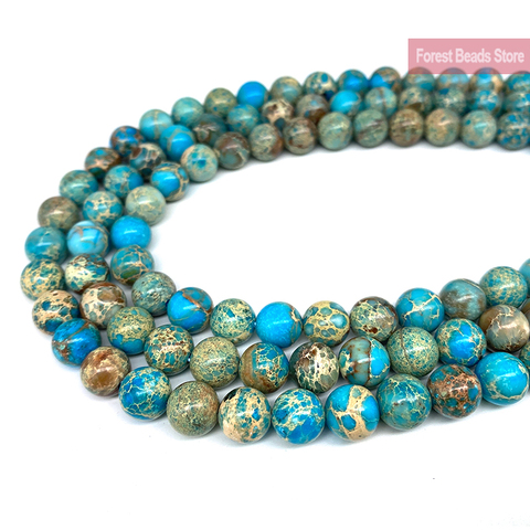 Light Blue Imperial Jaspers Sea Sediment Turquoise Natural Stone Round Beads Diy Bracelet for Jewelry Making 15