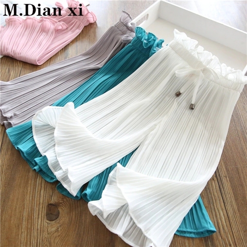 Children's Pants 2022 Summer New Girls Casual Wide Leg Pants Lace Chiffon Waist Baby Anti-mosquito Casual Pants ► Photo 1/5