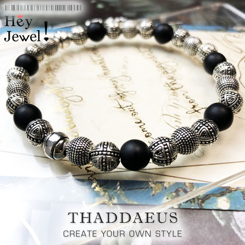 Bracelets Silver Cross Beads & Obsidian 925 Sterling Silver For Men Trendy Gift Europe Style Heart Rebel Masculine Bracelets ► Photo 1/6