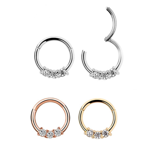 1Pc Three CZ Seamless Ring Hoop 16G CZ Gems Seamless Hinged Segment Ring Clicker Cartilage Nose/Lip/Ear Hoop Septum 16G ► Photo 1/6