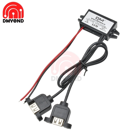 Waterproof Dual USB DC-DC 12V to 5V 3A Step-Down Car Power Converter Step-down Module Lead 12cm Output Adapter USB Cable 30CM ► Photo 1/6