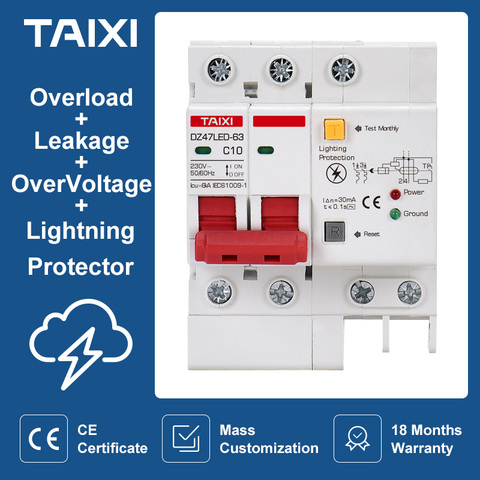 SPD Residual current circuit breaker with overload  leakage overvoltageRCBO RCCB with Lightning protection MCB Leakage protector ► Photo 1/6