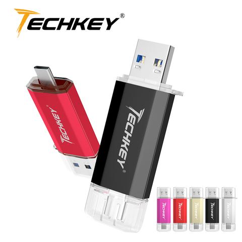 TECHKEY USB3.0 Type-C usb pen drive 3.0 64gb 32gb Custom logo флешка 16GB memory Stick 128gb Phones loptop pc Storage device ► Photo 1/6