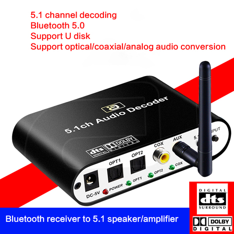 DTS Dolby Audio Decoder U Disk Play 5.0 Bluetooth Receiver Turn Speaker Amplifier Audio 5.1 Channel Support USB with Power ► Photo 1/5