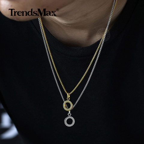 Trendsmax Pendant Necklace for Mens Boys Gold Silver Color Round Box Stainless Steel Chain Necklace Original Jewelry TNS001 ► Photo 1/6