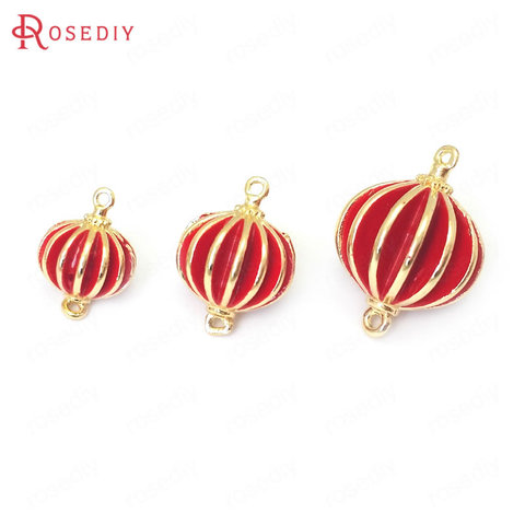 6PCS 11.5x8MM 13.5x10MM 17x12MM 24K Gold Color Brass Oil Painting Red Lantern Pendants Connect Charms Jewelry Making Supplies ► Photo 1/6