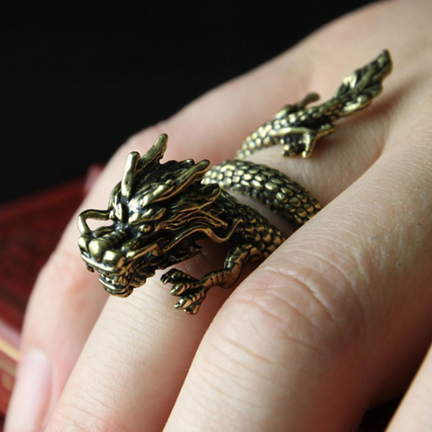 Gothic Punk Ring Men Retro Dragon Rings Gold Color Charm Rings Hip Hop Male Female Jewelry Gift Animal Ring Fashion Lucky Big ► Photo 1/6