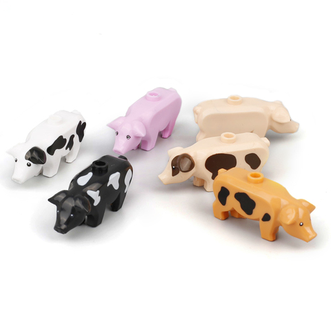 Single Sale 6 Colors Pigs Building Blocks MOC Animal Farm Pig Figures Model Bricks Kits Kids Educational Toys for Children ► Photo 1/6