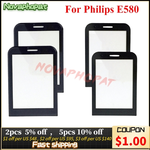 Novaphopat New Black Glass Screen For Philips Xenium E580 CTE580 Glass lens Panel (not touch screen Sensor) + tracking ► Photo 1/1