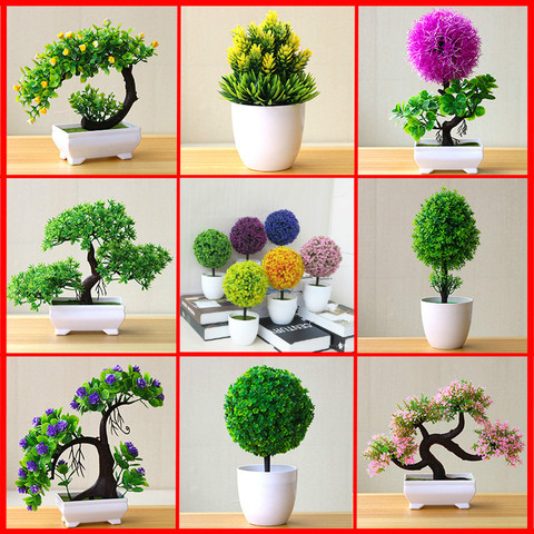 Artificial Plant Lotus Plant Potted Plastic Flower Table Top Ornaments Christmas Simulation Bonsai Craft Green Plant Decorative ► Photo 1/6