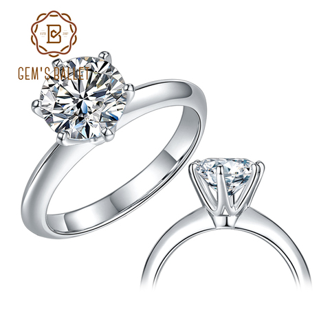 GEM'S BALLET 925 Sterling Silver Moissanite Ring 1ct 2ct 3ct Round Moissanite Diamond Solitaire Engagement Rings For Women ► Photo 1/6