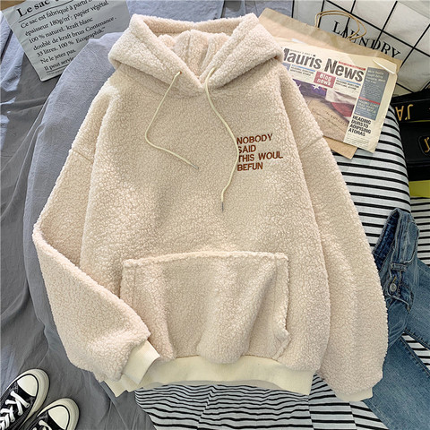 Autumn Winter Coat Pink Sweet Hooded Sorry Print Harajuku Loose Pocket Hoodies Womens Fleece Flannel Pullover Female Sweatshirt ► Photo 1/6