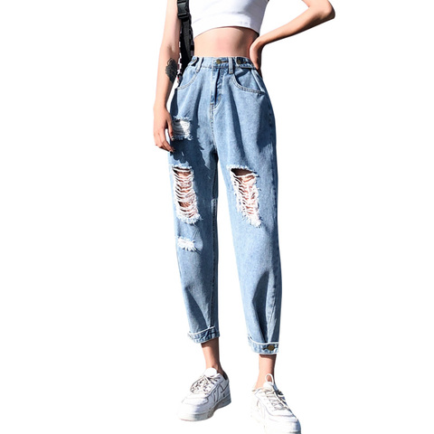 New Korea Fashion Vintage Ripped Boyfriend Jeans For Women Fashion High Waist Blue Jeans Plus Size Jeans 4XL 5XL Pantalones ► Photo 1/6