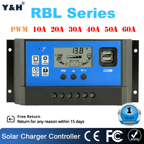 60A 50A 40A 30A 20A 10A Solar Charge Controller PWM 12V 24V Regulator Solar Panel PV Home Battery Charger LCD Dual USB 5V Output ► Photo 1/5