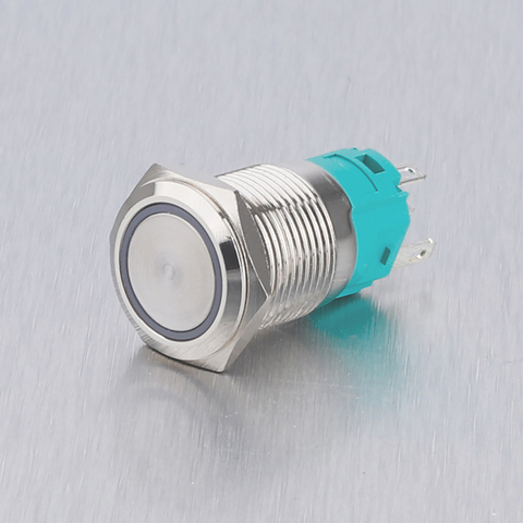 12/16/19/22mm Waterproof LED Metal Push Button Switch 12V Blue LED Light Momentary Latching Locked 5 Pins Power Push Button ► Photo 1/6