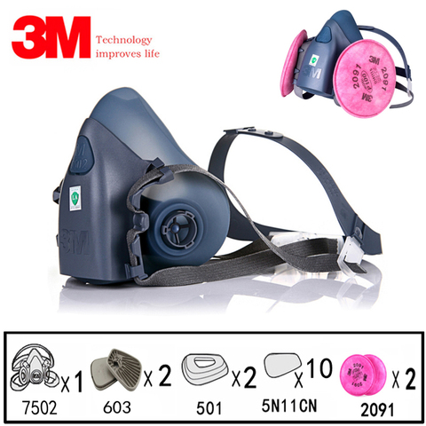 3M 7502 gas mask 17in1set spray paint chemical dustproof respirator with 603/5N11 particle filter work half mask ► Photo 1/6