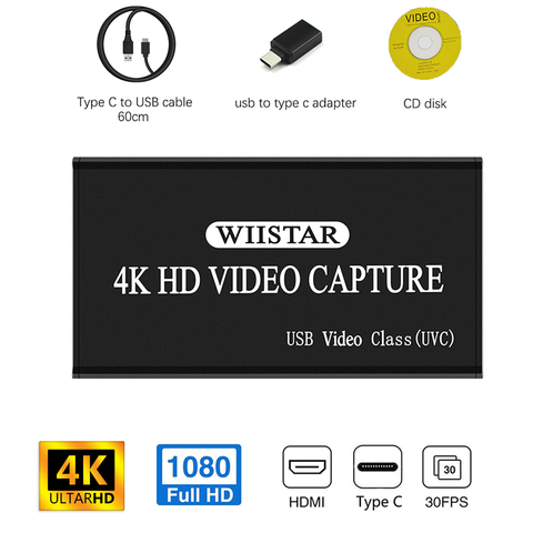 Wiistar USB Video Capture HDMI to USB Type C 1080P HD Video USB Capture Card Revoder for PS4 Game Live Stream Windows Linux Os ► Photo 1/6