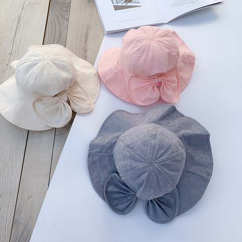 1pc New Kids Hats Summer Outdoor Baby Hat Infant Girl Sun Hat Cotton Children Kids Summer Beach Cap Bow Bucket Hats Casual 1-3Y ► Photo 1/6