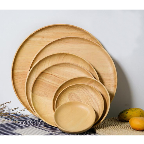 Rubber Wood Pan Plate Fruit Dishes Saucer Tea Tray Dessert Dinner Bread Wood Plate Japanese Round ► Photo 1/5