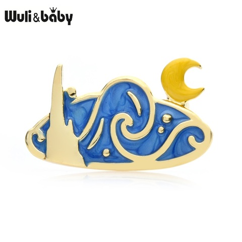 Wuli&baby Blue Cloud Moon Enamel Badge Brooches Women Metal Natural Sights Design Party Casual Brooch Pins Gifts ► Photo 1/3