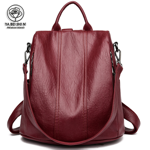 Women Waterproof anti-theft Leather Backpacks Bags For Girls Female Shoulder Bag Multifunction Traveling Backpack Mochilas ► Photo 1/6