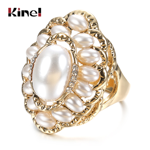 Kinel 2022 New Boho Pearl Ring For Women Fashion Gold Color Austrian Crystal CZ Big Rings Wedding Jewelry Drop Shipping ► Photo 1/6