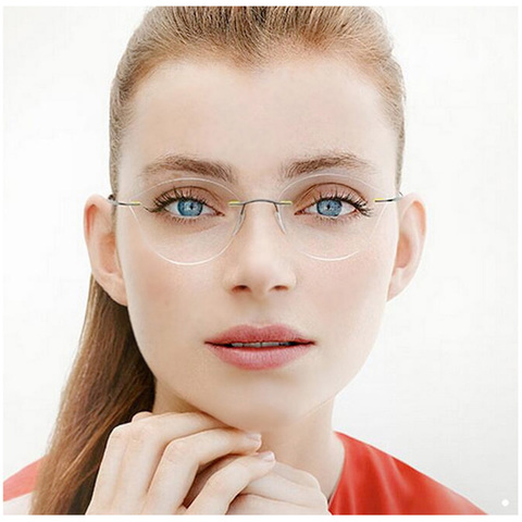 Rimless Glasses Frame Women Titanium Ultralight Eyeglasses Prescription Frameless Cat Eye No Screw Eyewear Myopia Frames L3 ► Photo 1/6