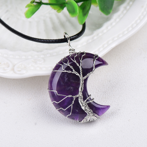 1PC Natural Crystal Pendant Moon ShapeTree Of Life Raw Crystals Mineral Jewelry Healing Stone Increase Charm Unisex Jewelry Gift ► Photo 1/6