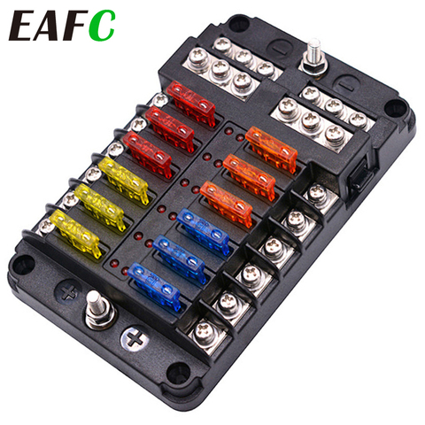 12-32V Car Fuse Box Holder M5 Stud With LED Indicator Light 6/12 Ways Blade Fuse Box Cover for Auto Car Boat Marine Trike ► Photo 1/6