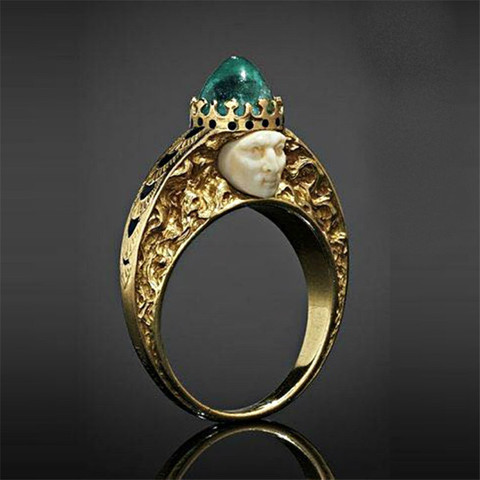 Vintage Femme Male Pharaoh Imperial Crown Inlaid Green Gemstone Face Ring For Women Bijoux Jewelry Gift Party ► Photo 1/2