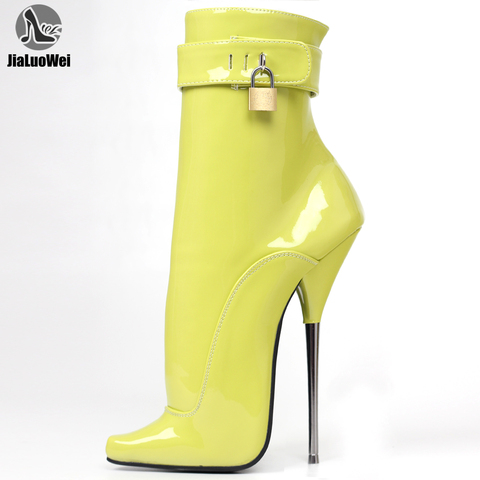 JIALUOWEI 7inch high heel Ballet Fetish Spike Heel Padlock Ankle Boot ► Photo 1/6