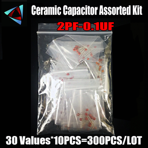 300pcs/lot 50V 2PF-0.1UF 30 valuesX10pcs ceramic capacitor Assorted Kit Electronic Components Package 2pF 30pF 100pF 1nF 10nF ► Photo 1/2