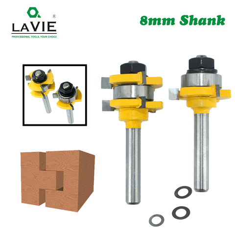 LAVIE 2pcs 8mm Shank Joint Assemble Router Bits Tongue & Groove T-Slot Milling Cutter for Wood Woodwork Cutting Tools MC02121 ► Photo 1/6