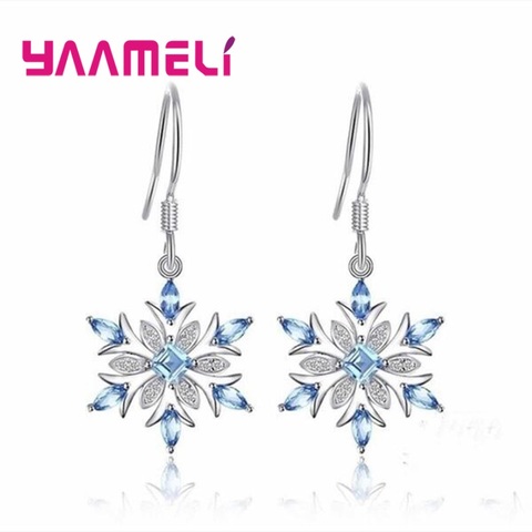 Ocean Blue Natural Crystal Hook Earrings for Women Femme 925 Sterling Silver Snowflake Pendant Dangler Christmas Pendientes ► Photo 1/3