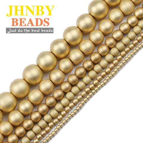 JHNBY Matte KC Gold Hematite Natural Stone 2/3/4/6/8/10mm Round Spacer Loose Beads For Jewelry Making Diy bracelets Accessories ► Photo 1/6