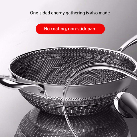 34CM Stainless Steel Non Stick Double Sided Honeycomb Cooking Frying Pan  Wok