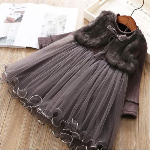 Keelorn Girls Mesh Ruffles Dress 2022 New Fashion Princess Dress Casual Kids Lace Bowtie Outfit Long Sleeve Children Clothes ► Photo 1/6