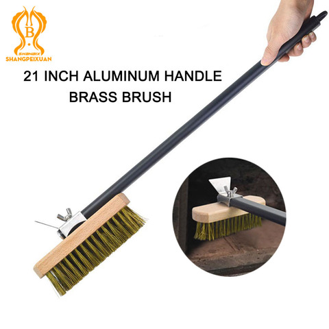 SHANGPEIXUAN Professional Pizza Oven Copper Brush Scraper Commercial Grill Brass Cleaning Brush with 47 inch Aluminium Handle ► Photo 1/6