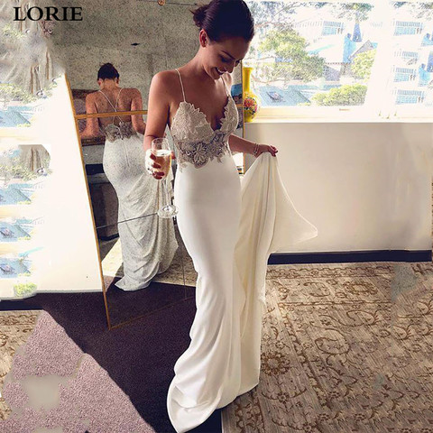 LORIE Mermaid Wedding Dress 2022 Soft Satin Vestidos de novia Vintage Lace Spaghetti Strap Bridal Dresses Wedding Gowns ► Photo 1/4