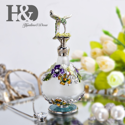 H&D 25ml Vintage Glass Refillable Perfume Bottle w/Hummingbird Figurine Decorative Fancy Retro Empty Frosted Makeup Bottle Decor ► Photo 1/6